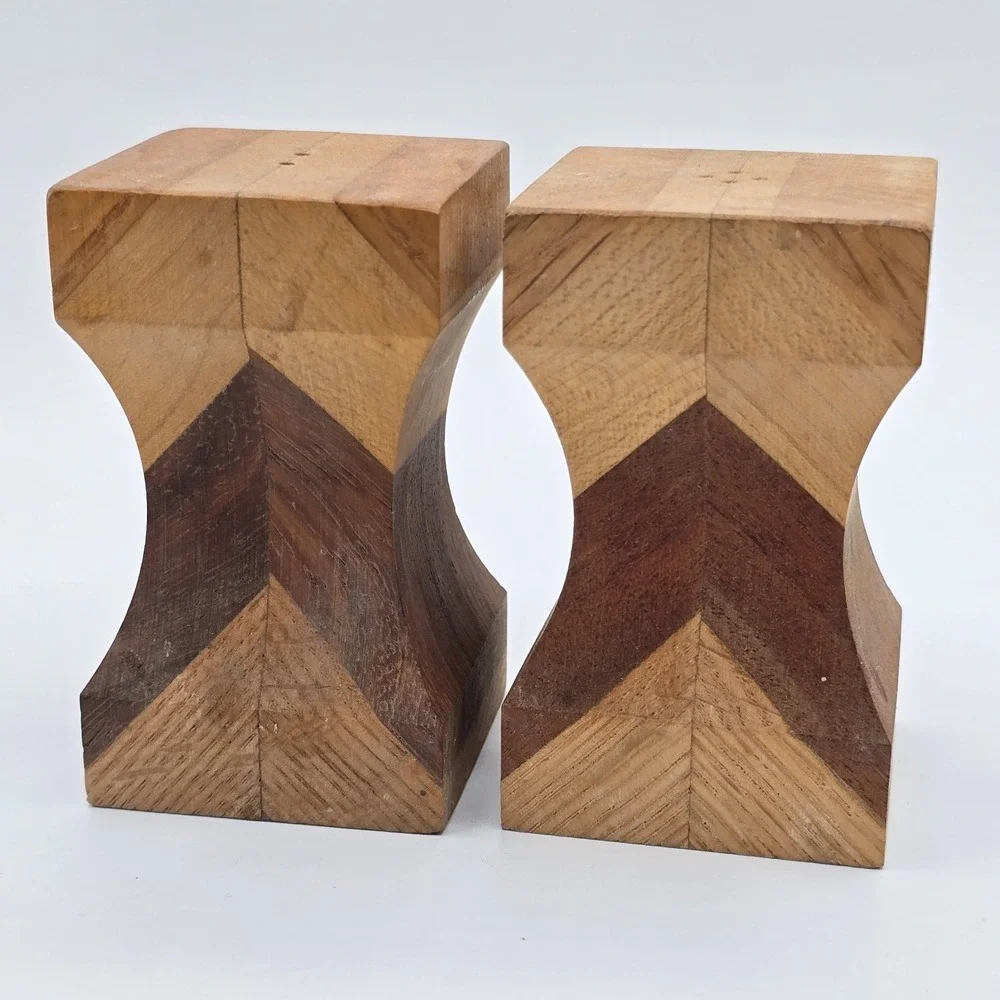 Vtg Wooden Salt &‎ Pepper Shakers MCM Mixed Woods Arrow Pattern Wood